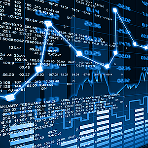 Börsencharts und Kurszahlen vor blauem Hintergrund
