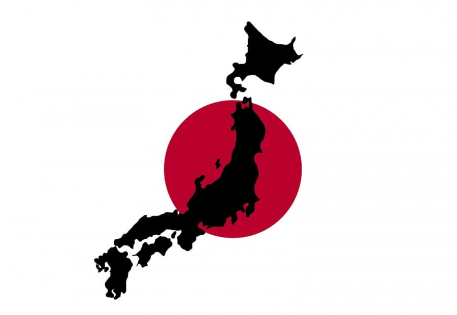 Flagge Japans mit Umriss des Landes