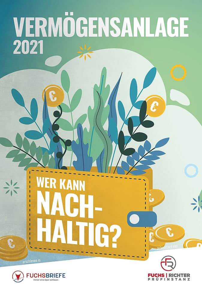 Cover TOPS 2021 - Wer kann nachhaltig? Illustration eines Portemonnaies aus welchem Pflanzen und Münzen wachsen.sa