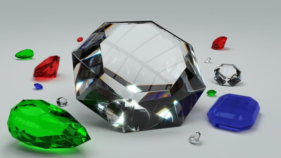 Die Edelsteine Diamant, Smaragd, Saphir und Rubin