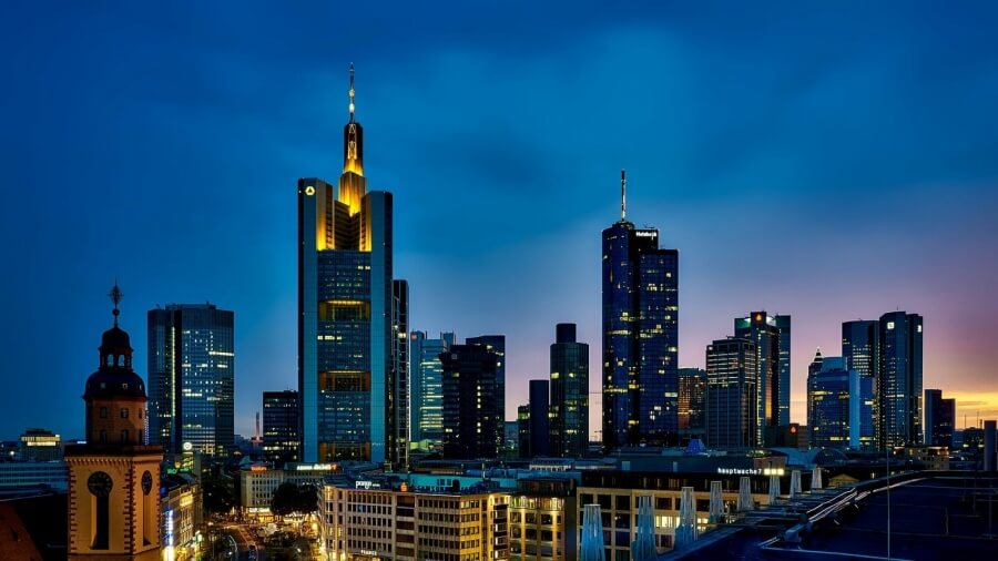 Skyline von Frankfurt am Main, Blick auf das Bankenviertel
