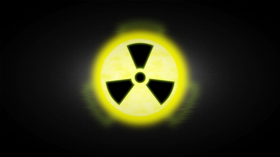 Gelb-schwarzes Zeichen für Radioaktivität