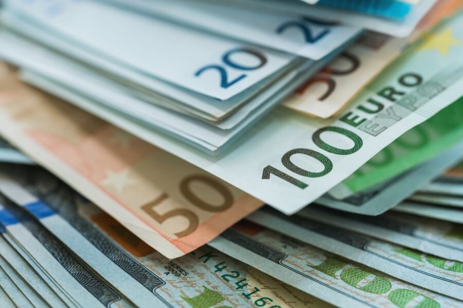 Euro und USA Dollar Geldbanknoten Hintergrund, Vermögenskonzept
