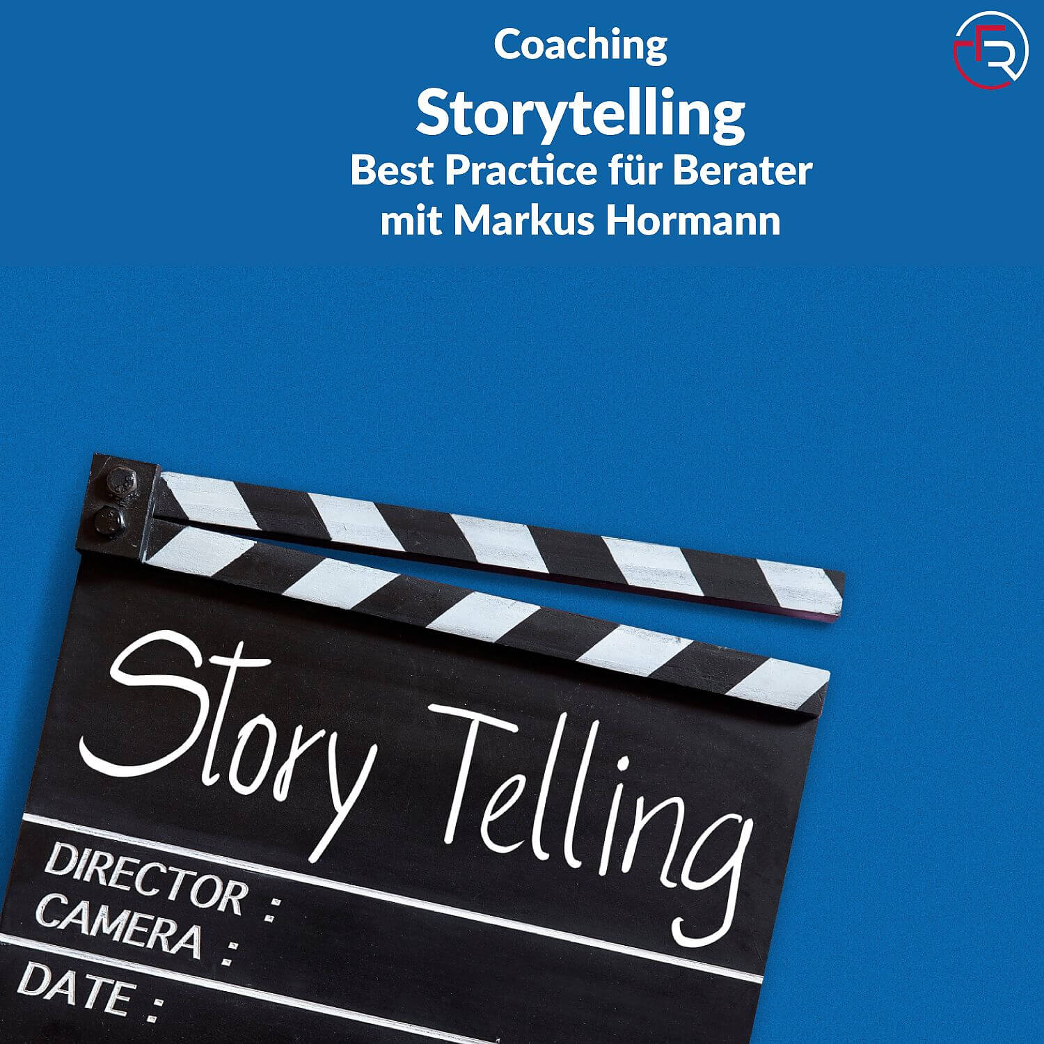 "Storytelling" auf einer Filmklappe mit Kreide geschriebensa
