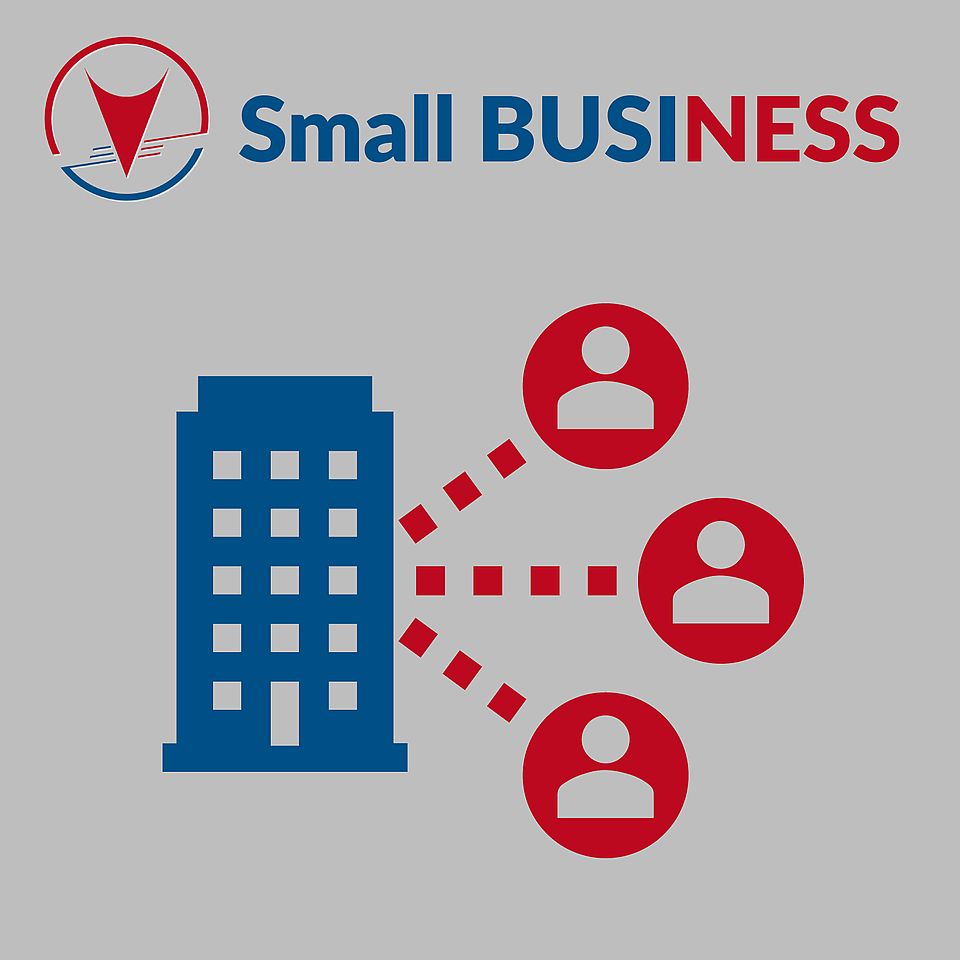 Business-Paket "Small Business": Ein Hochhaus-Icon mit 3 Personen-Icons