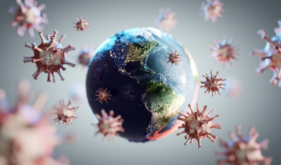 Globus wird von Corona-Viren umschwirrt