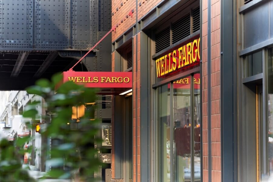 Exterior Wells Fargo building signage
