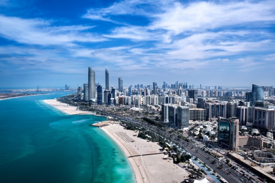 Aerial view of a bay in Abu Dhabi, UAE