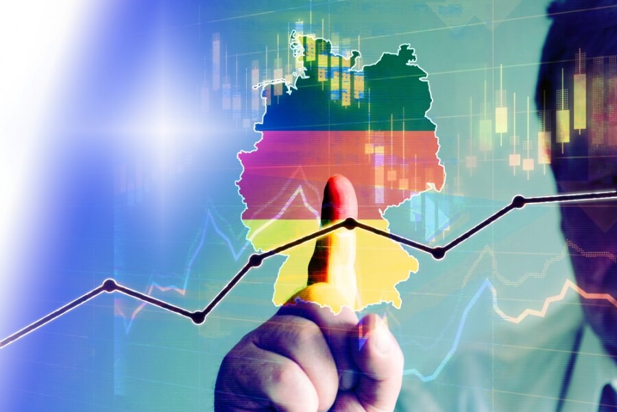 Flagge von Deutschland und die Entwicklung der deutschen Wirtschaft