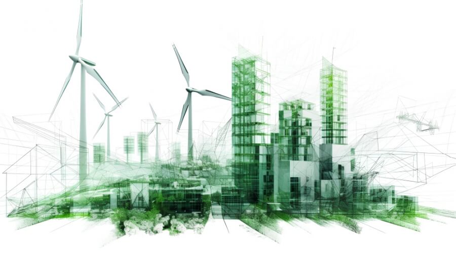 Grüne Energie, grüne Gebäude, Symbolbild Nachhaltigkeit
